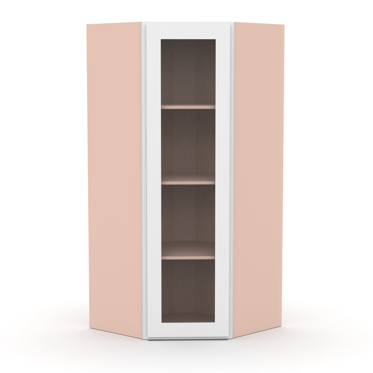 Liberty Shaker White - 27 Inch Diagonal Corner Glass Door Wall Cabinet - 27" Width x 42" Height x 15" Depth