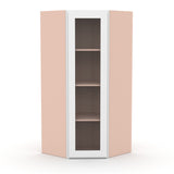 Liberty Shaker White - 27 Inch Diagonal Corner Glass Door Wall Cabinet - 27" Width x 42" Height x 15" Depth