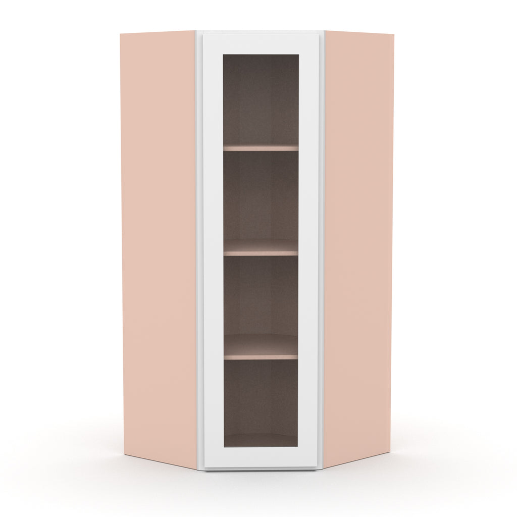 Liberty Shaker White - 27 Inch Diagonal Corner Glass Door Wall Cabinet - 27