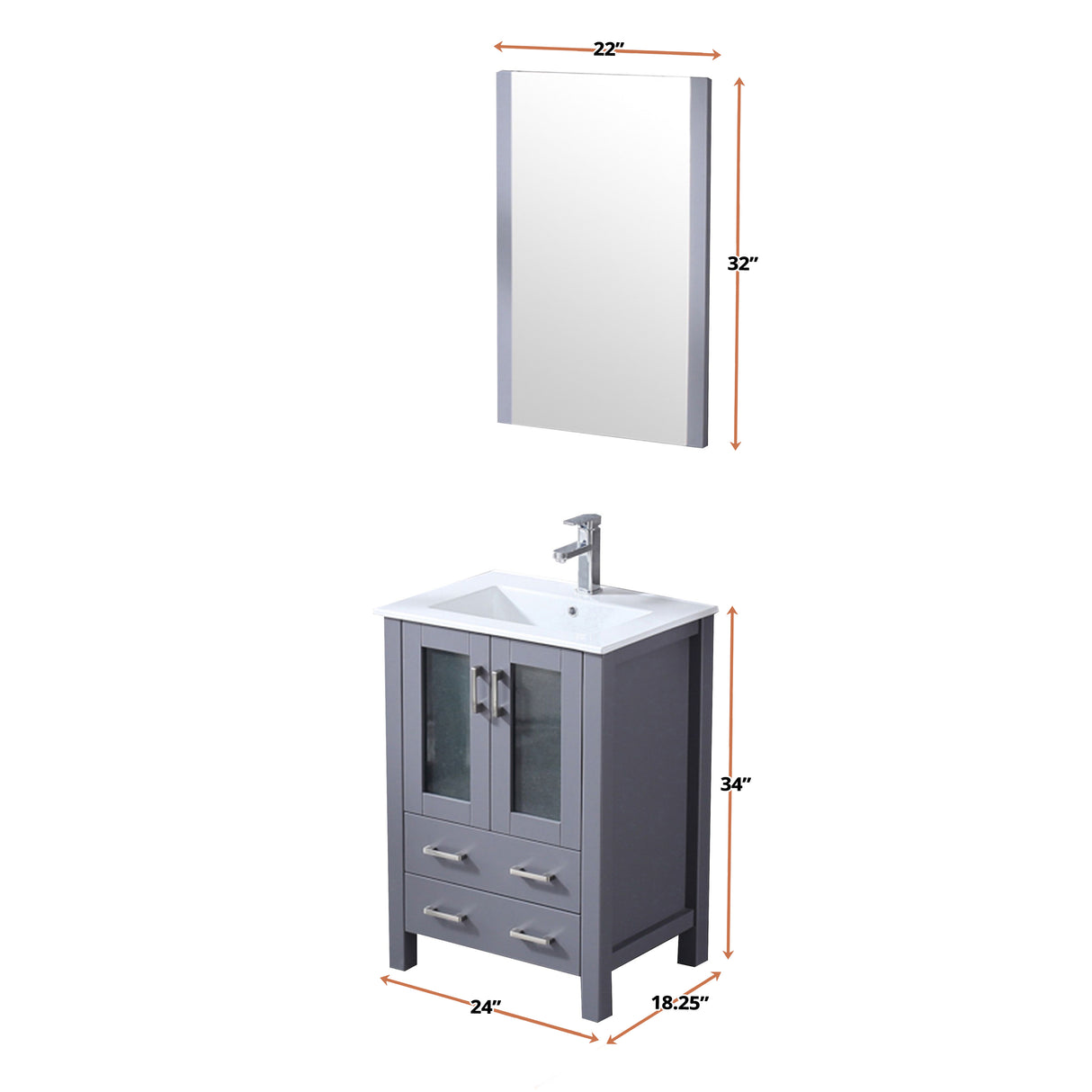 Volez 24 in. Freestanding Bathroom Vanity with Integrated Top, White integrated Square Sink