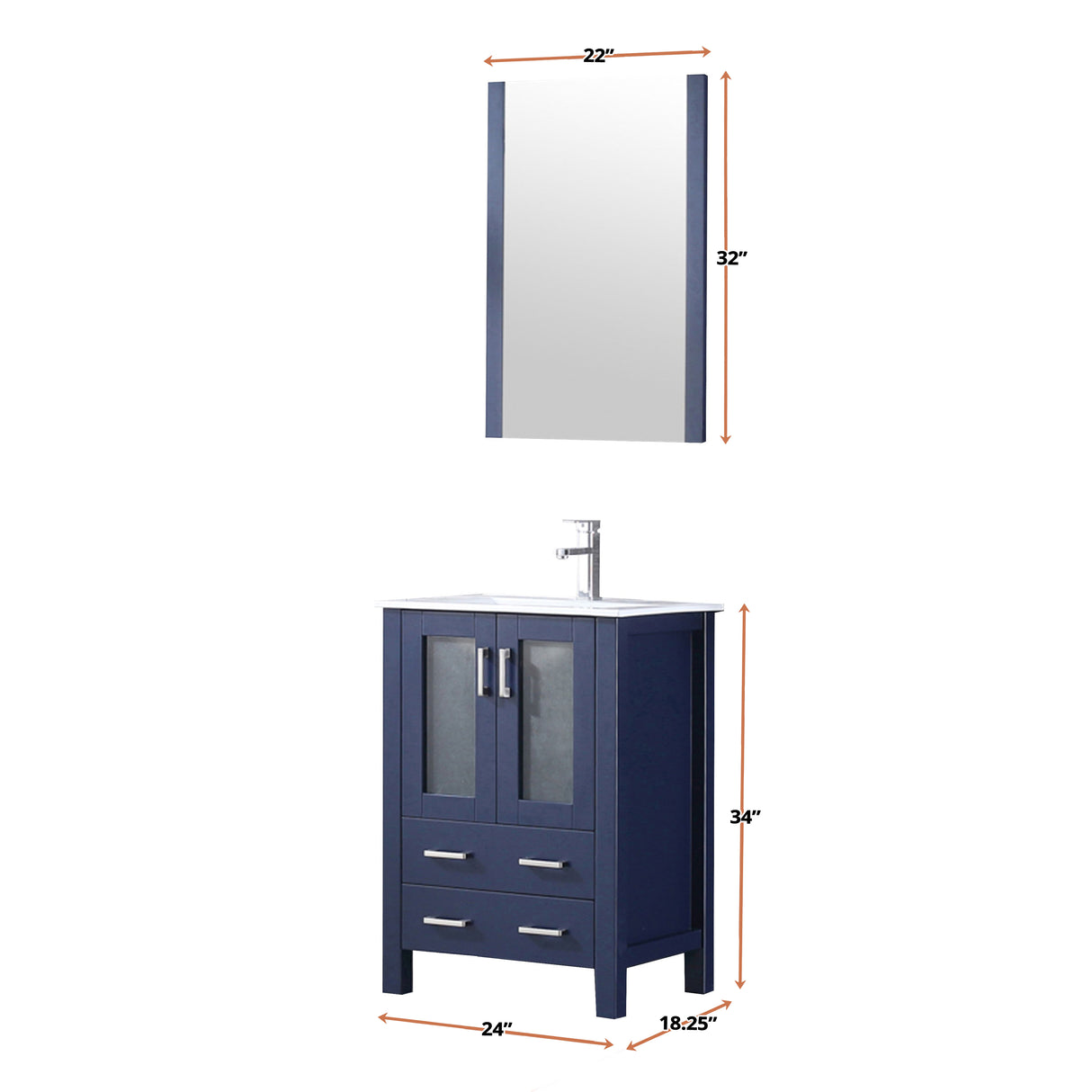 Volez 24 in. Freestanding Bathroom Vanity with Integrated Top, White integrated Square Sink