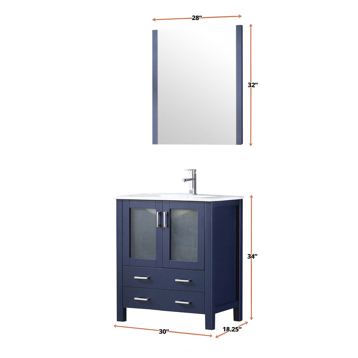 Volez 30 in. Freestanding Bathroom Vanity with Integrated Top, White integrated Square Sink