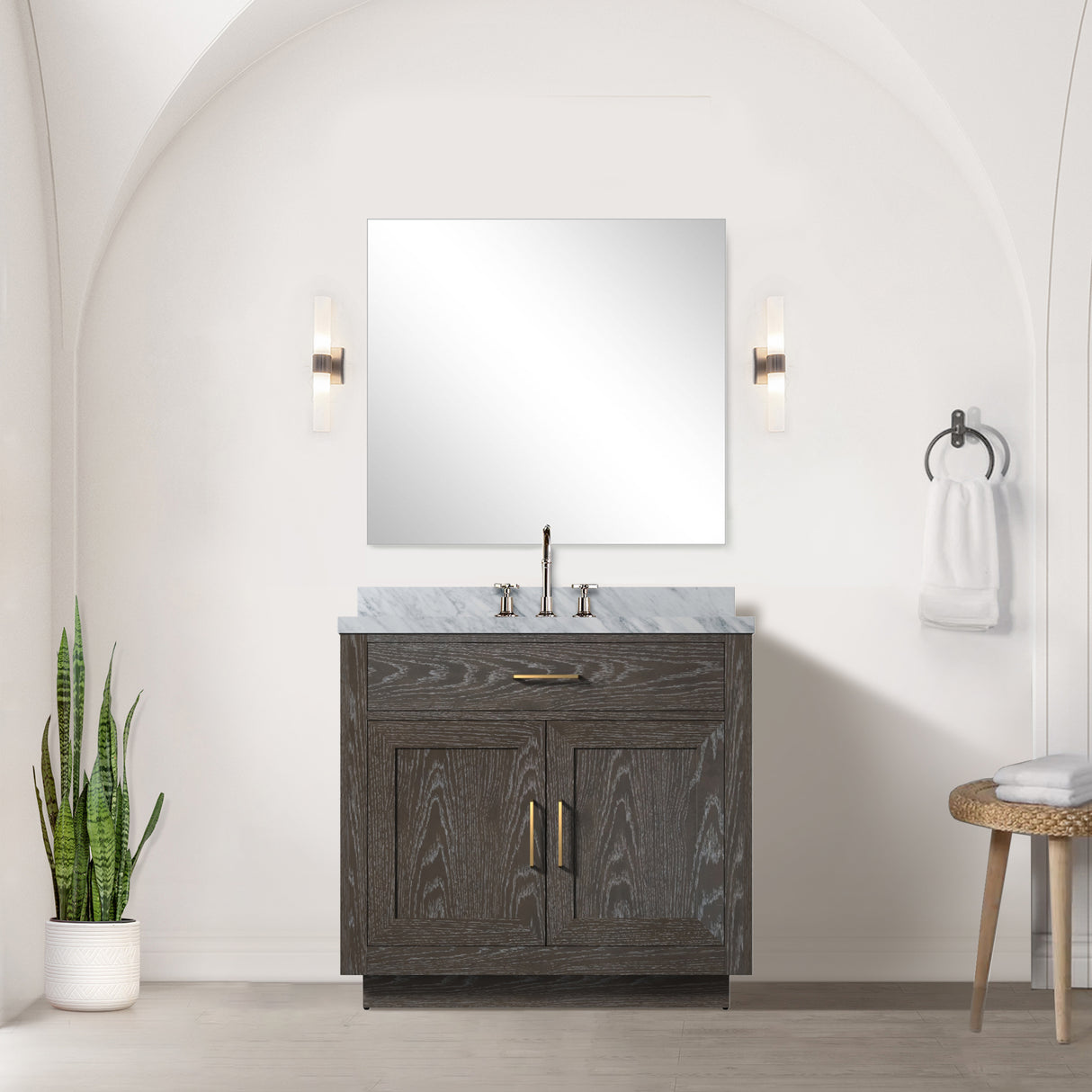 Abbey 36 in W x 22 in D Brown Oak Single Bath Vanity