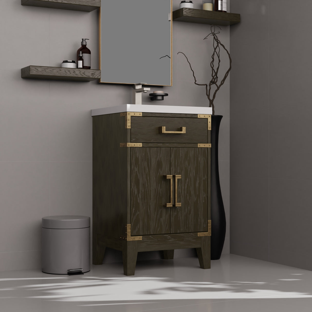 Laurel 20 in W x 18 in D Brown Oak Single Bath Vanity