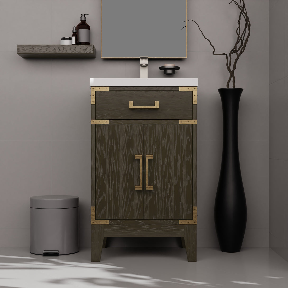 Laurel 20 in W x 18 in D Brown Oak Single Bath Vanity