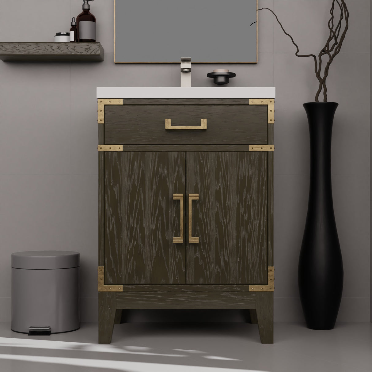 Laurel 24 in W x 18 in D Brown Oak Single Bath Vanity