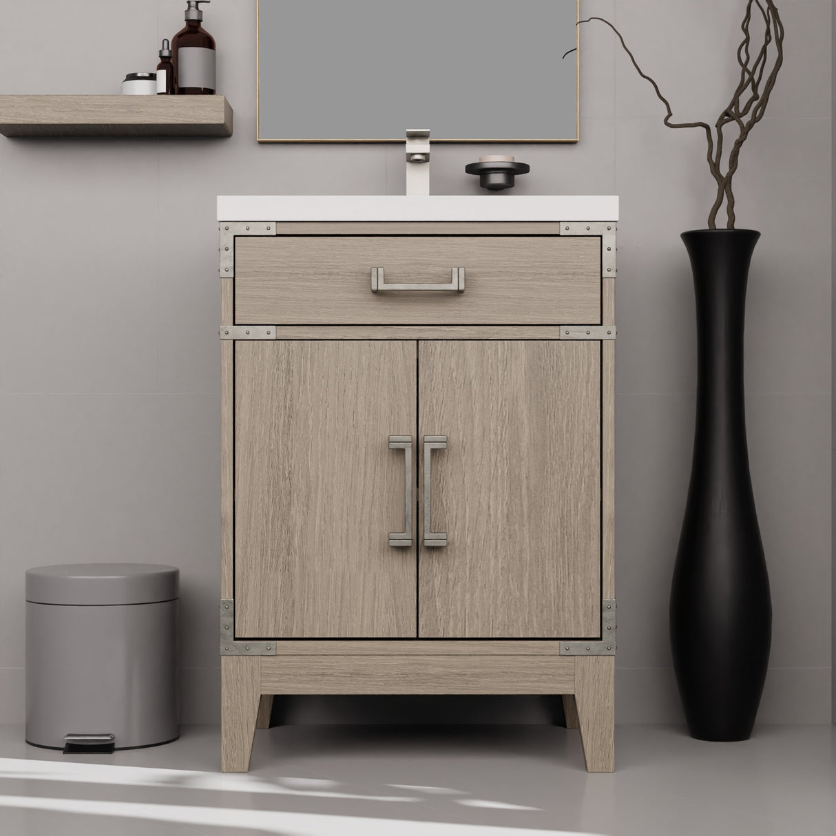 Laurel 24 in W x 18 in D Grey Oak Single Bath Vanity