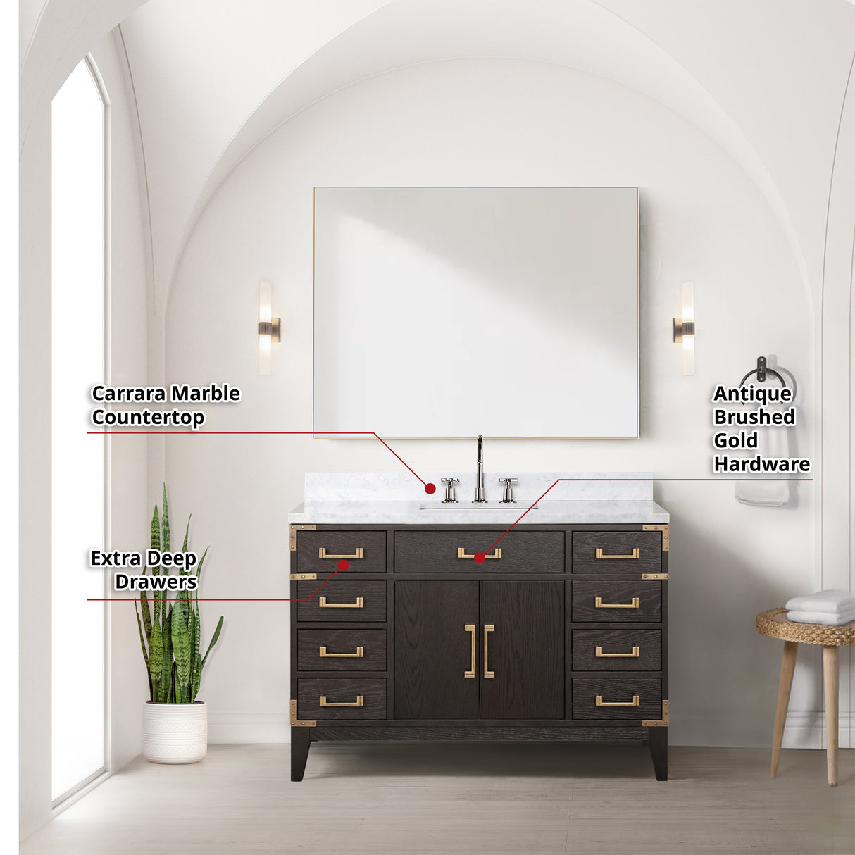 Laurel 48 in. Freestanding Bathroom Vanity with Carrara Marble Sink Top
