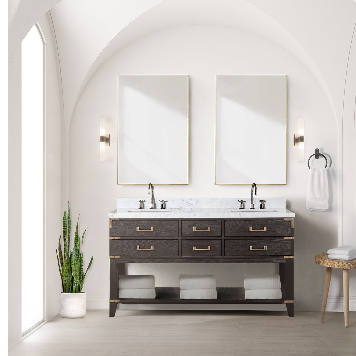 Norwalk 60 in W x 22 in D Brown Oak Double Bath Vanity