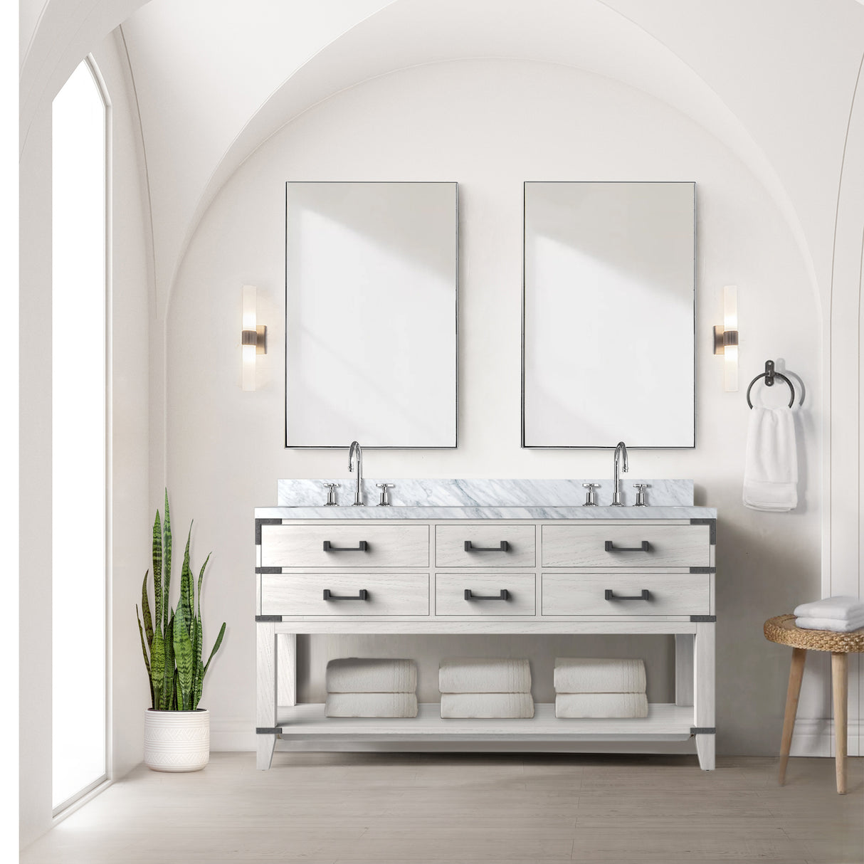 Norwalk 60 in W x 22 in D White Oak Double Bath Vanity