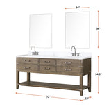 Norwalk 72 in W x 22 in D Grey Oak Double Bath Vanity and Carrara Marble Top