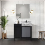 Zilara 36" Black and Grey Vanity, Castle Grey Marble Top, White Square Sink, Monte Chrome Faucet Set, and 30" Frameless Mirror