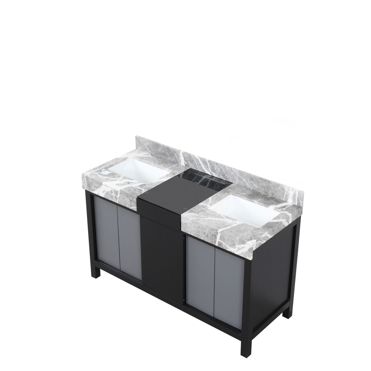 Zilara 55 in. Black and Grey  Freestanding Bathroom Vanity With Castle Grey Marble Tops, and White Square Sinks