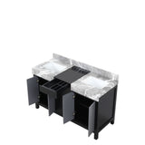 Zilara 55 in. Black and Grey  Freestanding Bathroom Vanity With Castle Grey Marble Tops, and White Square Sinks
