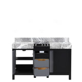 Zilara 55 in. Black and Grey  Freestanding Bathroom Vanity With Castle Grey Marble Tops, and White Square Sinks