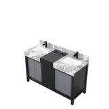 Zilara 55 in. Black and Grey  Freestanding Bathroom Vanity With Castle Grey Marble Tops, White Square Sinks, and Cascata Nera Matte Black Faucet Set