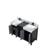 Zilara 55 in. Black and Grey  Freestanding Bathroom Vanity With Castle Grey Marble Tops, White Square Sinks, and Cascata Nera Matte Black Faucet Set