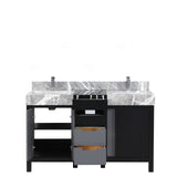 Zilara 55 in. Black and Grey  Freestanding Bathroom Vanity With Castle Grey Marble Tops, White Square Sinks, and Monte Chrome Faucet Set