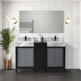 Zilara 55 in. Black and Grey  Freestanding Bathroom Vanity With Castle Grey Marble Tops, White Square Sinks, and Cascata Nera Matte Black Faucet Set
