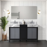 Zilara 55 in. Black and Grey  Freestanding Bathroom Vanity With Castle Grey Marble Tops, and White Square Sinks