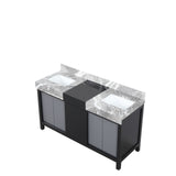 Zilara 60 in. Black and Grey  Freestanding Bathroom Vanity With Castle Grey Marble Tops, and White Square Sinks