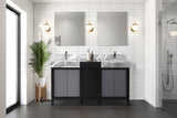 Zilara 60 in. Black and Grey  Freestanding Bathroom Vanity With Castle Grey Marble Tops, White Square Sinks, and Monte Chrome Faucet Set