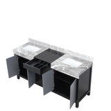 Zilara 72 in. Black and Grey  Freestanding Bathroom Vanity With Castle Grey Marble Tops, and White Square Sinks