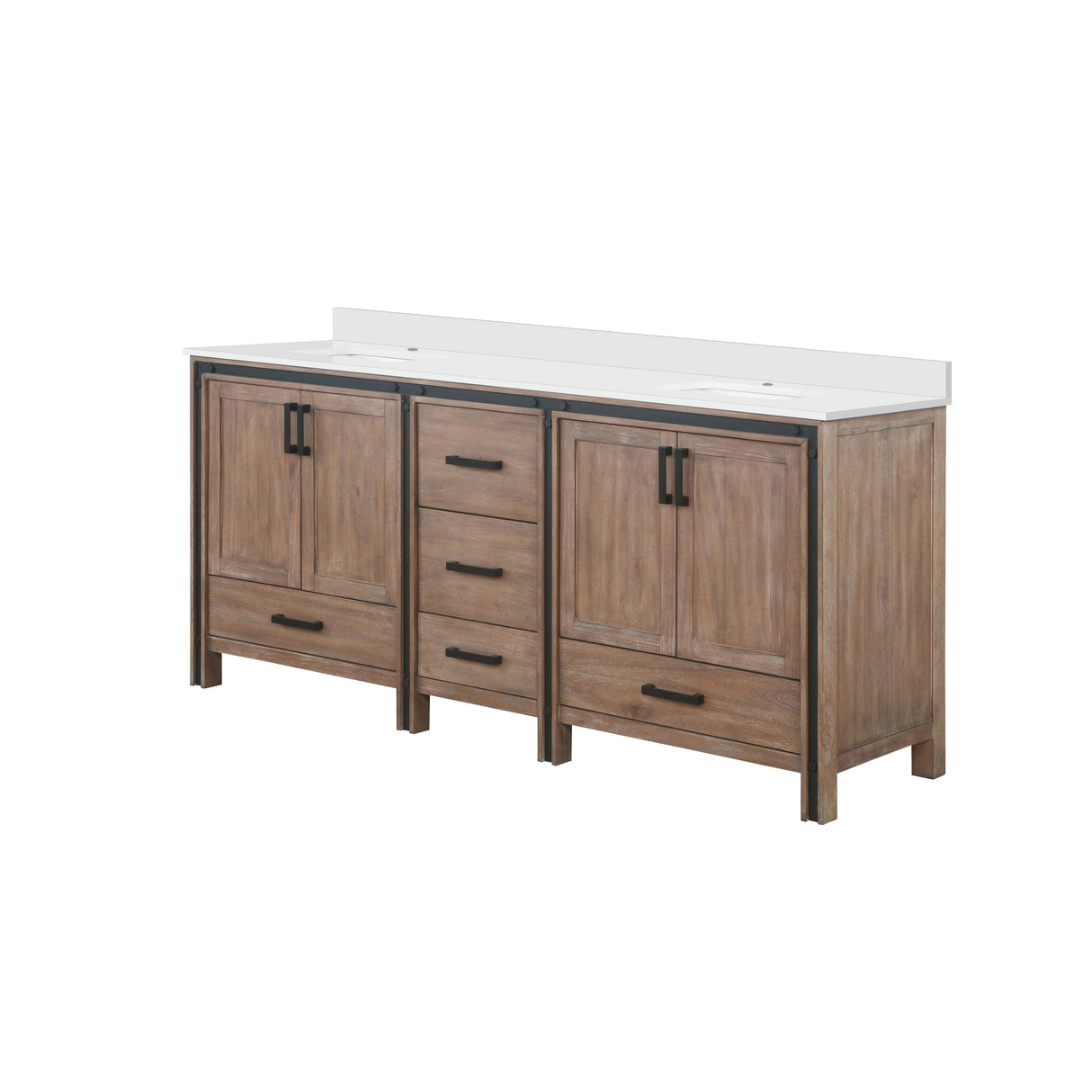 Ziva 80 in. Freestanding Bathroom Vanity With Double Integrated Ceramic Sink, White Cultured Marble Top