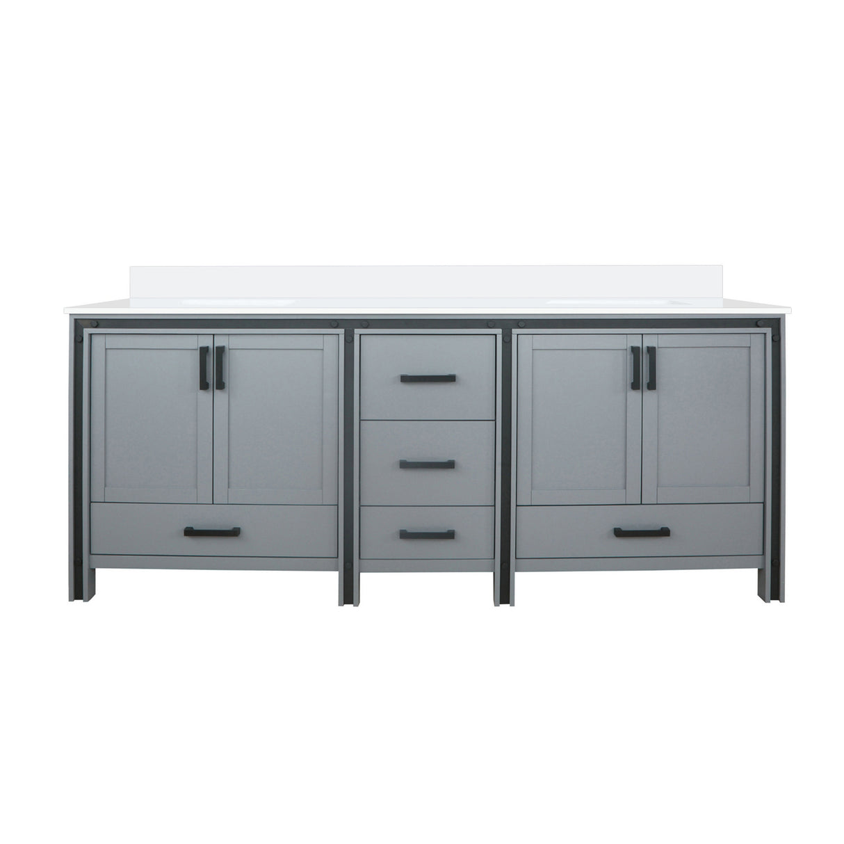 Ziva Freestanding 84 in. Freestanding Bathroom Vanity With Double Integrated Ceramic Sink, White Cultured Marble Top