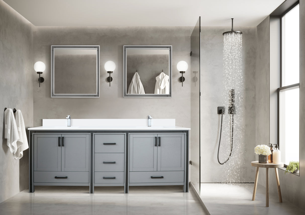 Ziva Freestanding 84 in. Freestanding Bathroom Vanity With Double Integrated Ceramic Sink, White Cultured Marble Top