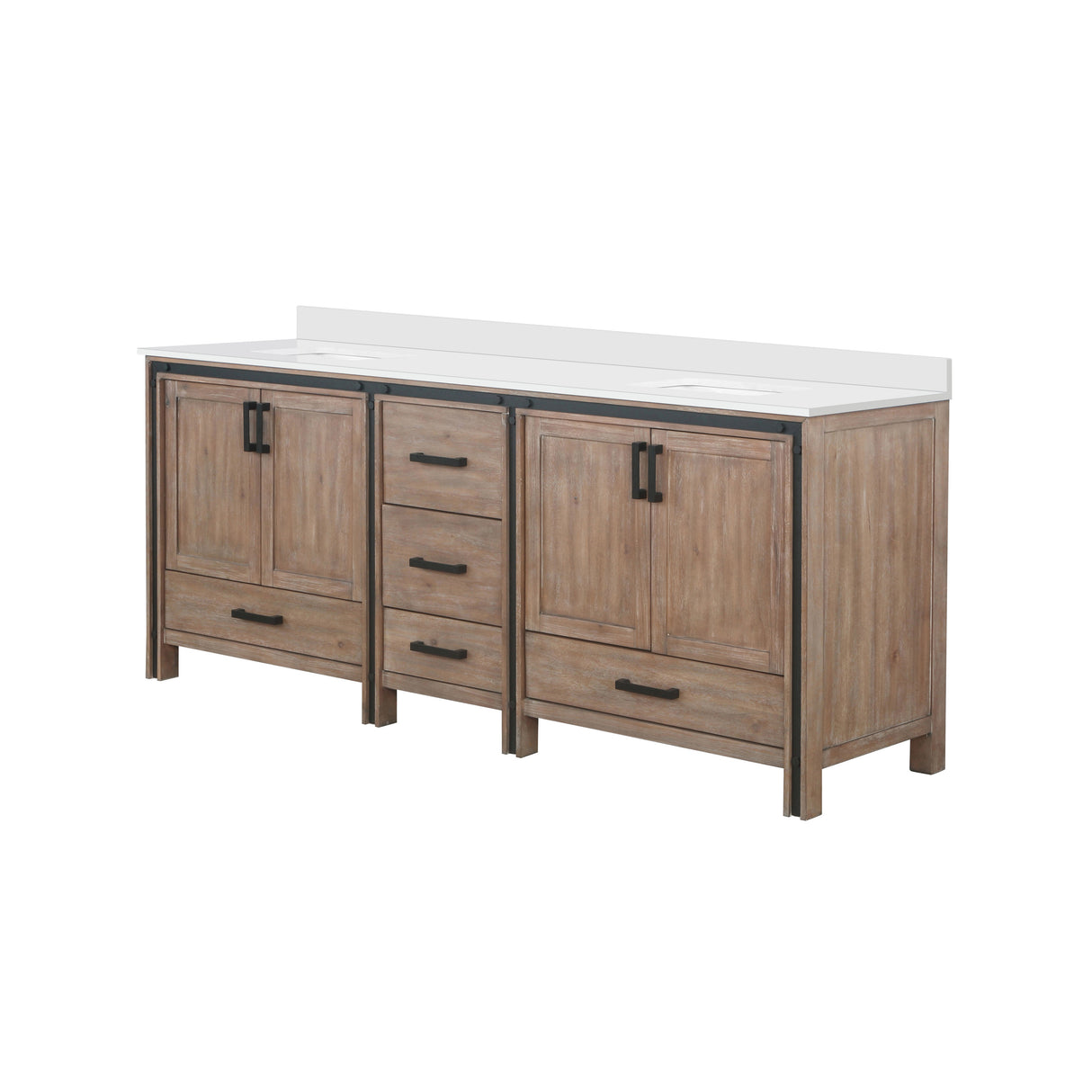 Ziva Freestanding 84 in. Freestanding Bathroom Vanity With Double Integrated Ceramic Sink, White Cultured Marble Top