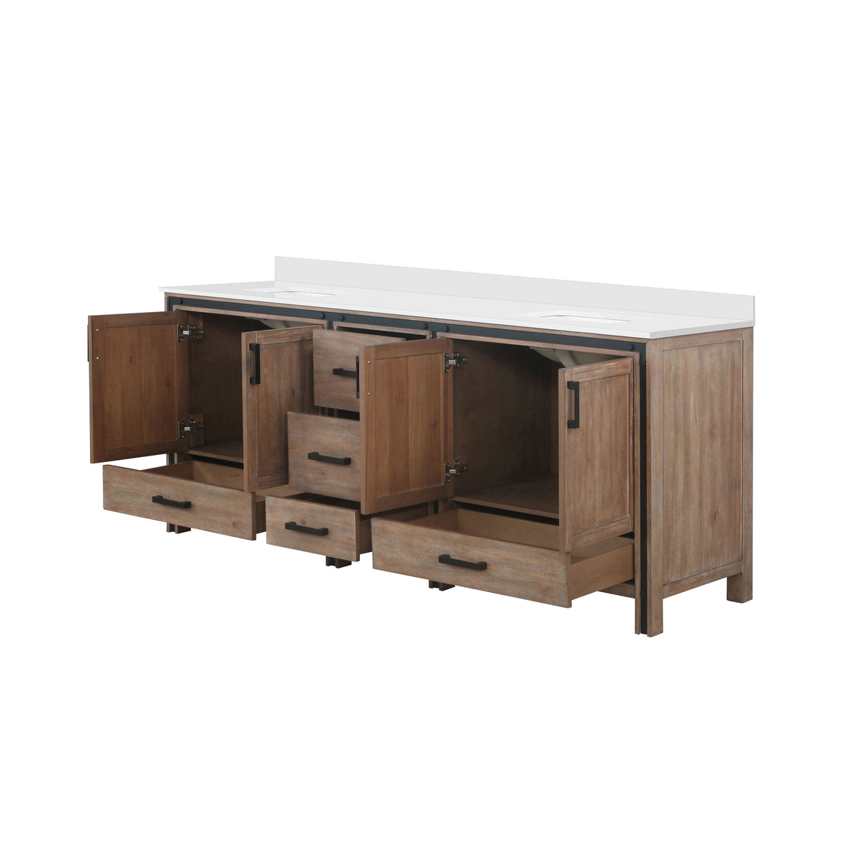 Ziva Freestanding 84 in. Freestanding Bathroom Vanity With Double Integrated Ceramic Sink, White Cultured Marble Top