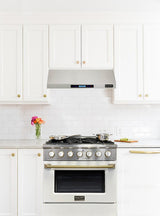 KUCHT Professional 30 in. 4.2 cu. ft. Dual Fuel Range for Natural Gas with Sealed Burners and Convection Oven in Stainless Steel with White Oven Door White Knobs and Ring Knobs