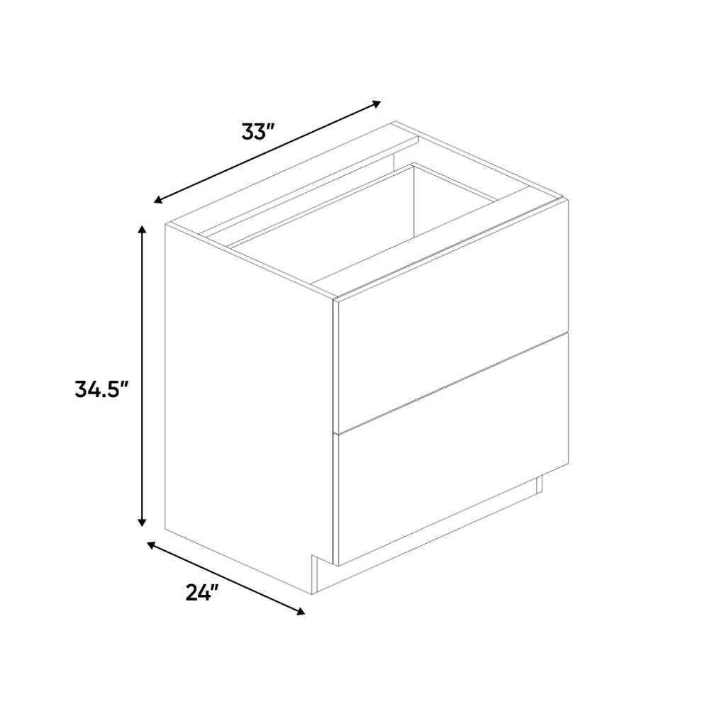 RTA - Gris Plomo Matte - 2 Drawer Base Cabinet - 33"W x 34.5"H x 24"D - Frameless Cabinet