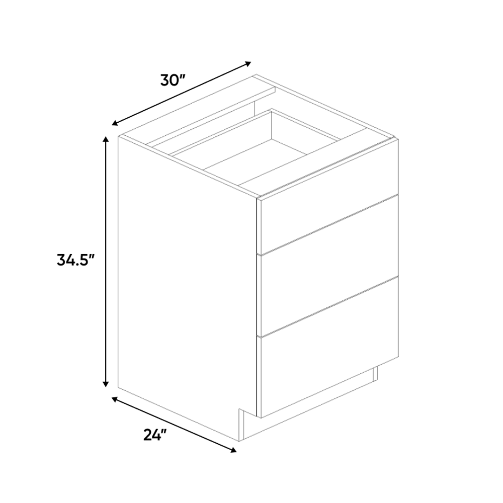 RTA - Indigo Blue Gloss - 3 Drawer Base Cabinet - 30