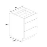 RTA - Forest Green Matte - 3 Drawer Base Cabinet - 33"W x 34.5"H x 24"D - Frameless Cabinet