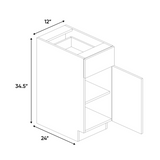 RTA - Gris Nube Matte - Single Door Base Cabinet - 12"W x 34.5"H x 24"D - Frameless Cabinet