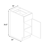 RTA - Cashmere Gloss - Single Door Base Cabinet - 15"W x 34.5"H x 24"D - Frameless Cabinet