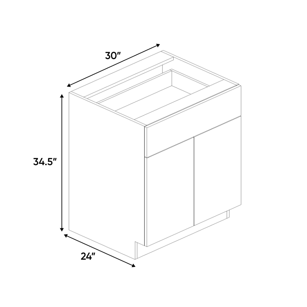 RTA - Olmo Gloss - Double Door Base Cabinet - 30"W x 34.5"H x 24"D - Frameless Cabinet