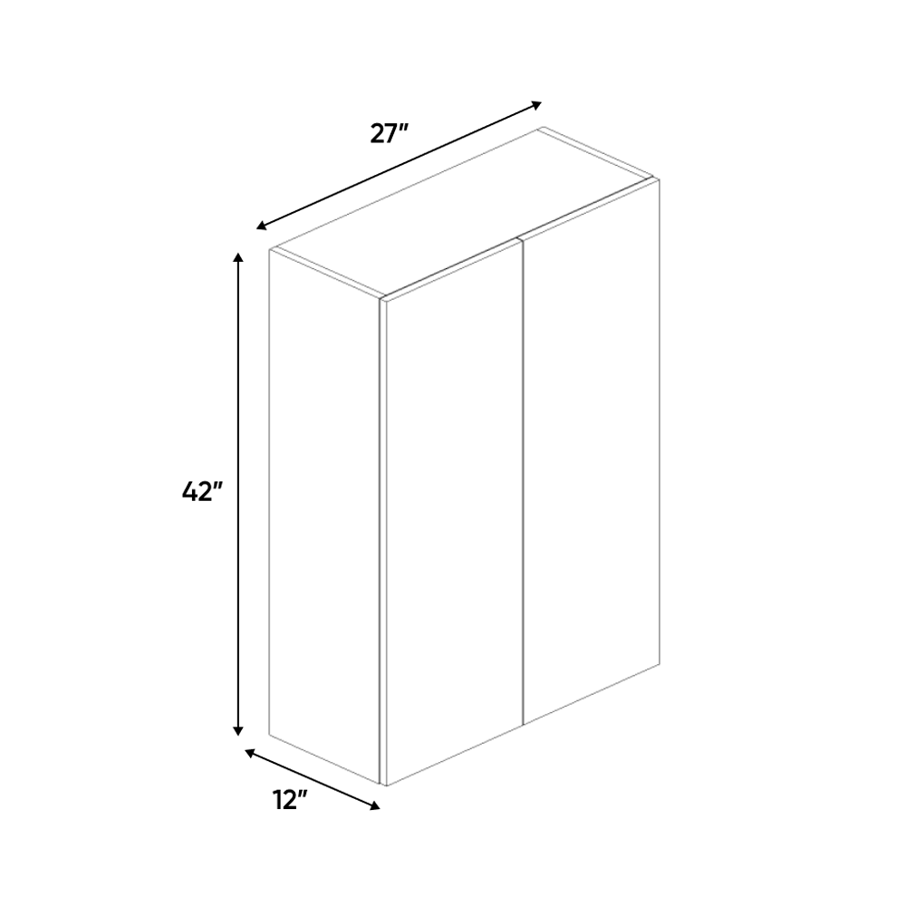 RTA - Blanco Gloss - Wall Cabinet - 27"W x 42"H x 12"D - Frameless Cabinet