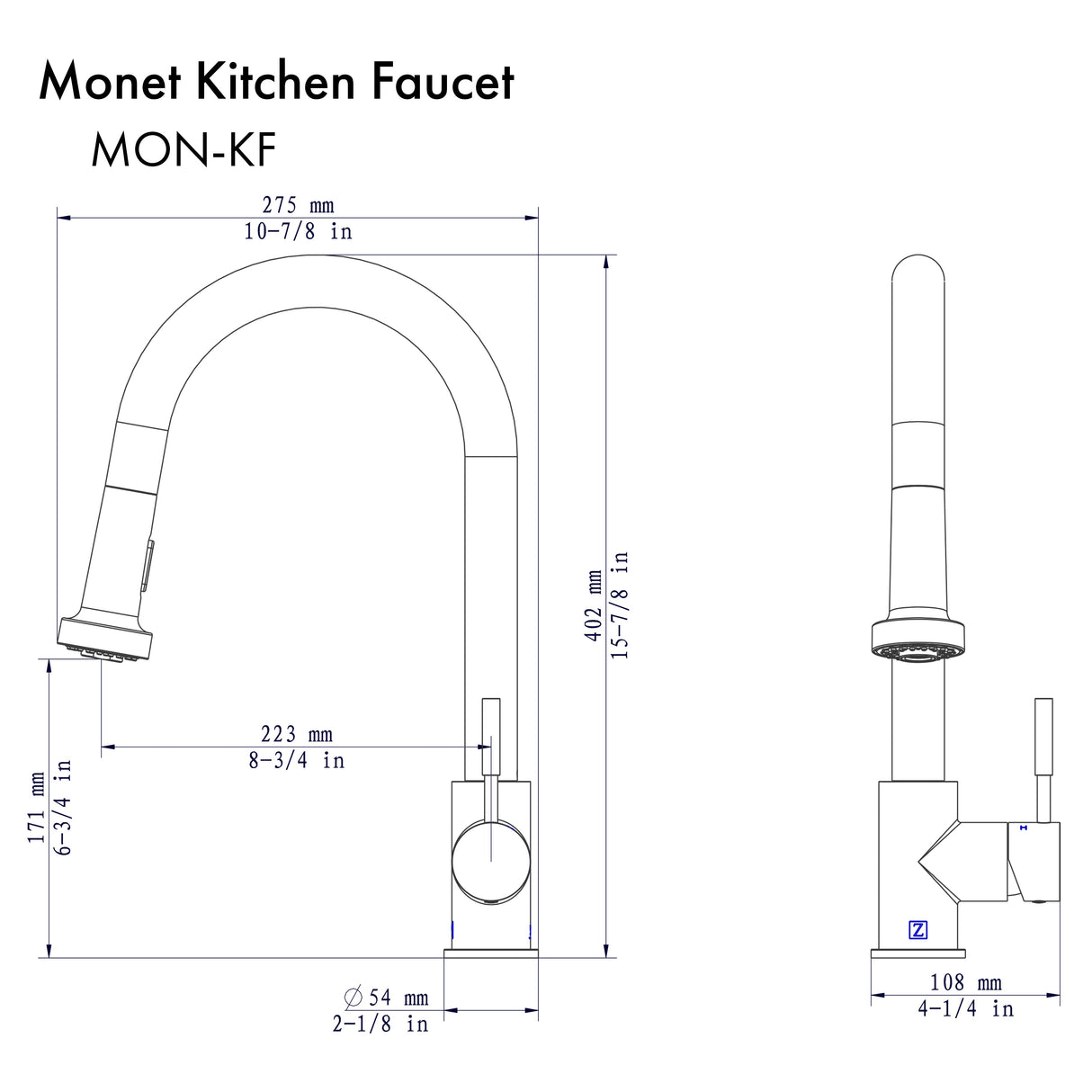 ZLINE Monet Kitchen Faucet in Polished Gold (MON-KF-PG)