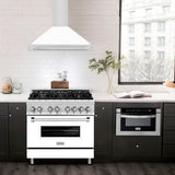 ZLINE 36 in. Convertible Stainless Steel Range Hood with White Matte Shell and Stainless Steel Handle (KB4STX-WM-36)