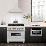 ZLINE 36 in. Autograph Edition Convertible Fingerprint Resistant DuraSnow® Stainless Steel Range Hood with Champagne Bronze Handle (KB4SNZ-36-CB)