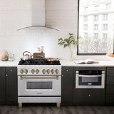 ZLINE Autograph Edition 36 in. 4.6 cu. ft. Legacy Dual Fuel Range with 6 Burner Gas Cooktop and Electric Convection Oven in Satin Stainless Steel and Champagne Bronze Accents (RASZ-SN-36-CB)