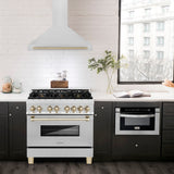 ZLINE 36 in. Autograph Edition Convertible Fingerprint Resistant DuraSnow® Stainless Steel Range Hood with Polished Gold Handle (KB4SNZ-36-G)