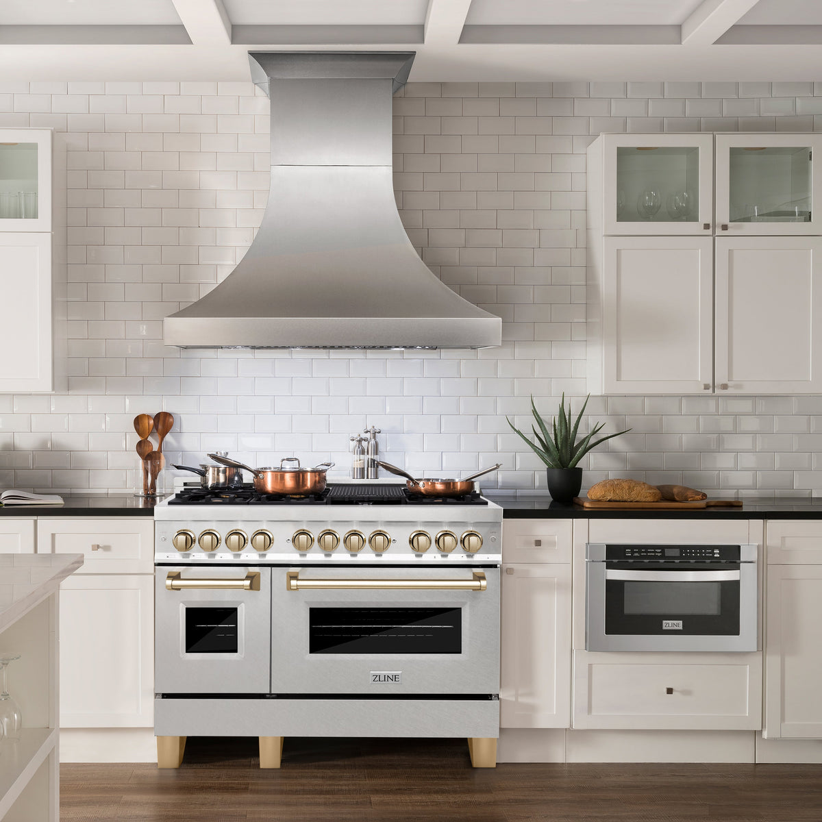 ZLINE Autograph Edition 48 in. 6.0 cu. ft. Legacy Dual Fuel Range with 7 Burner Gas Cooktop and 2 Electric Ovens in Satin Stainless Steel and Matte Black Accents (RASZ-SN-48-MB)