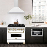 ZLINE 36 in. Autograph Edition Convertible Fingerprint Resistant DuraSnow® Stainless Steel Range Hood with White Matte Shell and Polished Gold Handle (KB4SNZ-WM36-G)