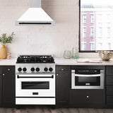 ZLINE 30 in. Autograph Edition Convertible Fingerprint Resistant DuraSnow® Stainless Steel Range Hood with White Matte Shell and Matte Black Handle (KB4SNZ-WM30-MB)