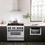 ZLINE Autograph Edition 36 in. 4.6 cu. ft. Legacy Dual Fuel Range with 6 Burner Gas Cooktop and Electric Convection Oven in Stainless Steel and Matte Black Accents (RAZ-36-MB)