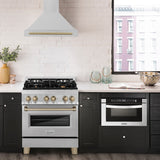 ZLINE 30 in. Autograph Edition Convertible Fingerprint Resistant DuraSnow® Stainless Steel Range Hood with Champagne Bronze Handle (KB4SNZ-30-CB)